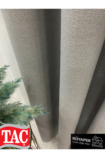 Taç Rüyaper Taş Rengi Keten Blackout Karartma Otel Tarzı Fon Perde Sık Pile (Tek Kanat)