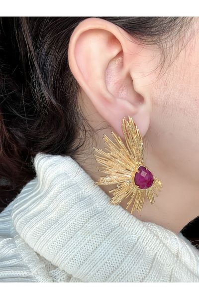 Gümüş sandık Handmade Root Ruby Steel Earrings