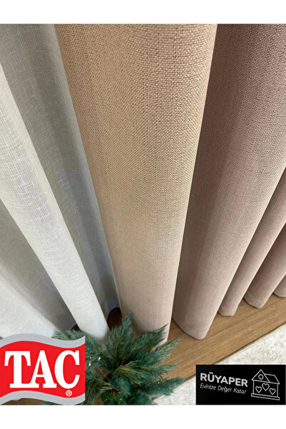 Taç Dreamper Cappuccino Color Linen Blackout Blackout Hotel Style Background Curtain with Frequent Pleats (Single Wing)