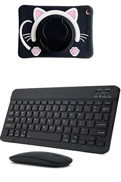 Covpor Apple iPad 10.NESİL 10.9 ve 11. NESİL A16 Uyumlu Siyah Kedi Kılıf + Bluetoothlu Klavye Mouse