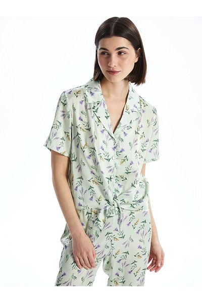 LC Waikiki Lcw Dream Shirt Collar Floral Satin Women's Pajama Set