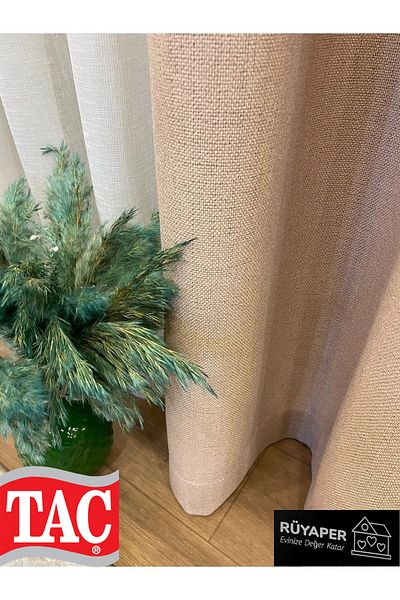 Taç Dreamper Cappuccino Color Linen Blackout Blackout Hotel Style Background Curtain with Frequent Pleats (Single Wing)
