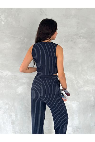 sportiness Striped Crepe Vest Suit