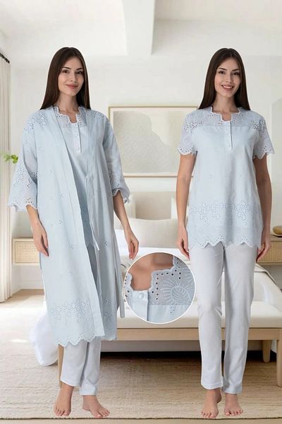 by İGP Scalloped Maternity Pajama Set with Dressing Gown