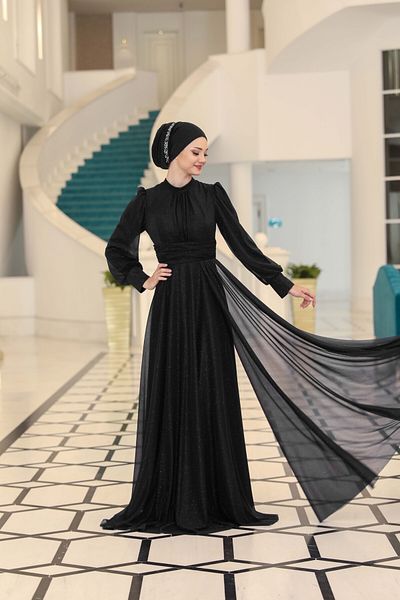 Modarafta Glittery Tulle Plus Size Hijab Evening Dress/Cubra