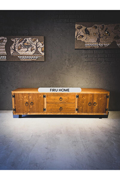 FIRU HOME Rustik Masif Ahşap TV Ünitesi | Depolama Konsolu | Geniş Saklama Al...