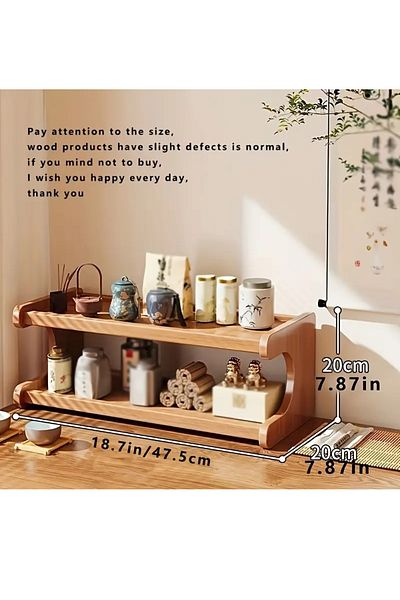 DDF Bamboo Wooden Storage Rack, Multi-Purpose Organizer for Teacups, Teapots, and Tableware Display