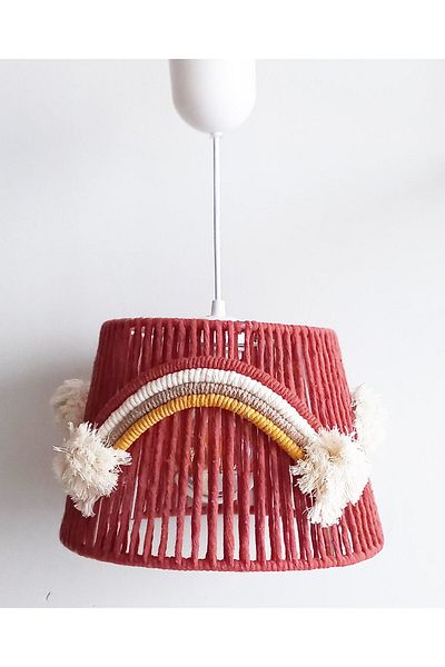 C&A&B KUZEY AVİZE Taba Macrame String Wrap Rainbow Applique with Pompom Boy-Girl Baby and Children's Room Pendant Lamp Chandelier (36)