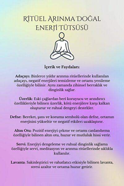 Avlu Doğal Ürünler Ritüel Arınma Doğal Enerji Tütsüsü (Adaçayı-Üzerlik-Defne-Altın Otu-Servi-Lavanta)