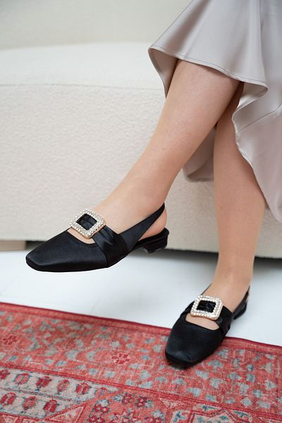LAMİNTA Balerini de damă Ferry Black Satin Gold cu accesorii Stone