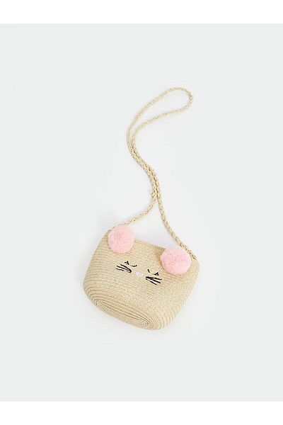 LC Waikiki LCW ACCESSORIES Ψάθινη τσάντα ώμου για κορίτσι με φιγούρα γάτας