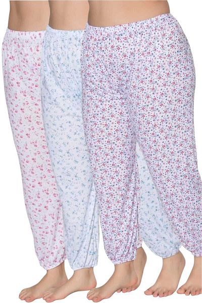 Uniquetrenders Set de 3 pantaloni lungi din cauciuc pentru femei, 100% bumbac, cu imprimeu elastic