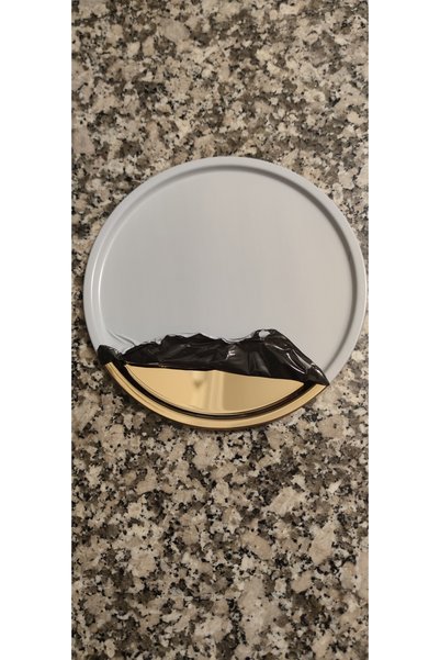 BİMOTE 6'lı Gold Paslanmaz Çelik 20 cm Yuvarlak Çay, Kahve, Pasta Servis Tepsisi Dekoratif Sunum Tepsisi