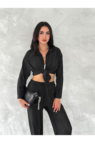 sportiness Pilated Fabric Waist Elastic Comfortable Fit Wide Leg Pants Shirt Suit