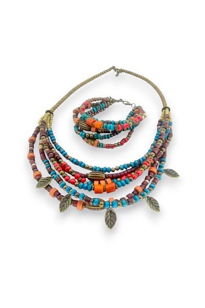 dela otantik Handmade Authentic Necklace and Bracelet Set – Ethnic Bohemian Jewelry Set Designed with Colorful Beads