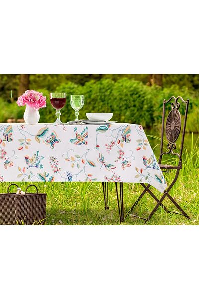 Madame Coco M.C Violet Pvc Tablecloth - White - Measures 140X140