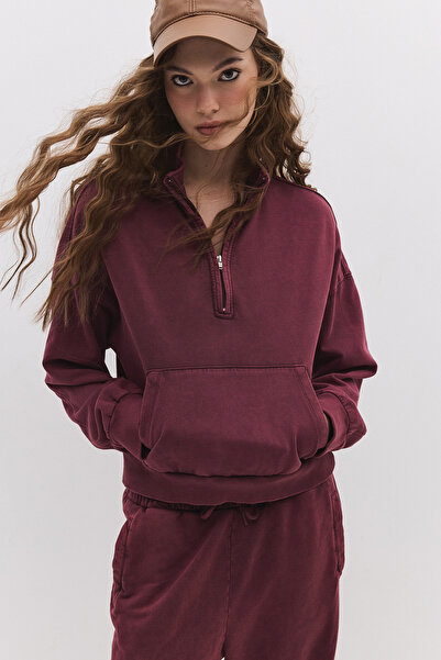No Matter What Faded Effect Pocketed Cotton Sweatshirt