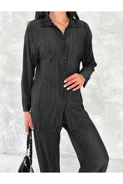 sportiness Pilated Fabric Waist Elastic Comfortable Fit Wide Leg Pants Shirt Suit