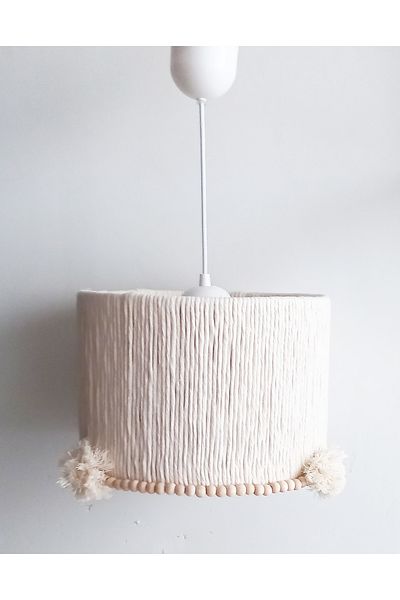 C&A&B KUZEY AVİZE Ecru Macrame Rope Wrapped Wooden Beaded Living Room Young Room Baby Kids Room Design Pendant Lamp Chandelier