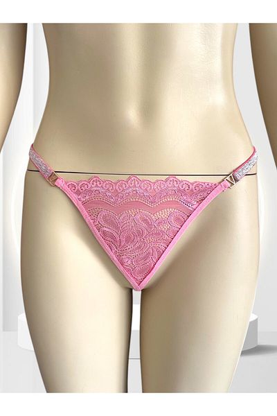 İntive Lingerie Passione Shiny Stripe Detailed Pink/Black Flexible Back Heart Accessory Detailed String
