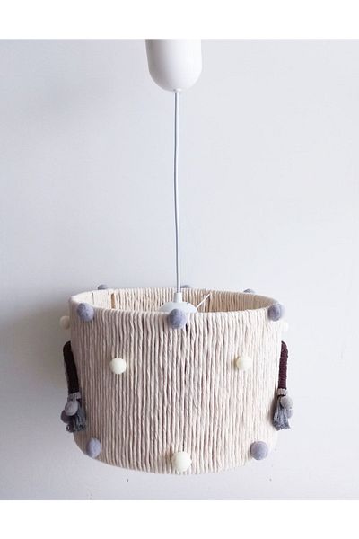 C&A&B KUZEY AVİZE Ecru Macrame Rope Wrapped Pompom Baby and Children's Room Chandelier (13)