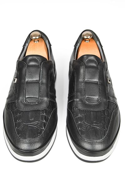 DeepSEA Pantofi sport din piele elastică ascunsă cu model negru în relief pentru bărbați 2501005