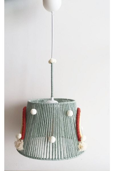 C&A&B KUZEY AVİZE Rainbow Patterned Macrame Rope Wrap - Pompom Baby and Children's Room Chandelier 21