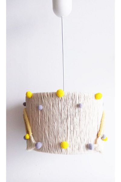 C&A&B KUZEY AVİZE Ecru Macrame Rope Wrapped Gray Yellow Pompom Baby Kids Room Chandelier (11)