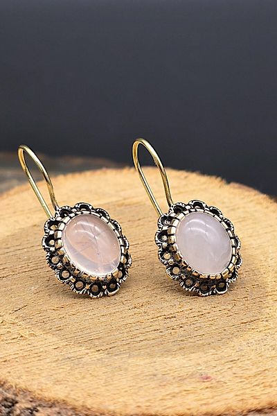 NBS Beautiful Naturel Stones Copper Pink Quartz Earrings Quality Pure Copper Special Production