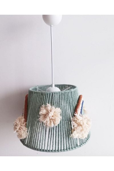 C&A&B KUZEY AVİZE Rainbow Patterned Macrame Rope Wrap - Pompom Baby and Children's Room Chandelier