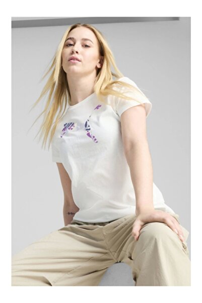 Puma Γραφικό λογότυπο Floral Cat Λευκό γυναικείο μπλουζάκι 68508102