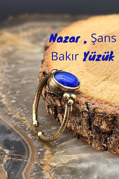 NBS Beautiful Naturel Stones Copper Blue Cat Elegant, Thin Design Trend Ring Adjustable (Gift, Daily, Combination)