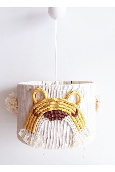 C&A&B KUZEY AVİZE Macrame Rope Wrap Lion Applique Handmade Pompom Baby and Children's Room Pendant Lamp Chandelier
