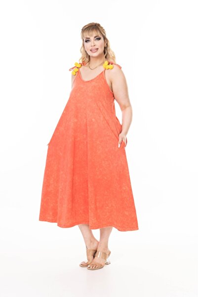 MJORA Wide Cut 100% Cotton Washed Maxi Dress with Rope Straps and Pockets