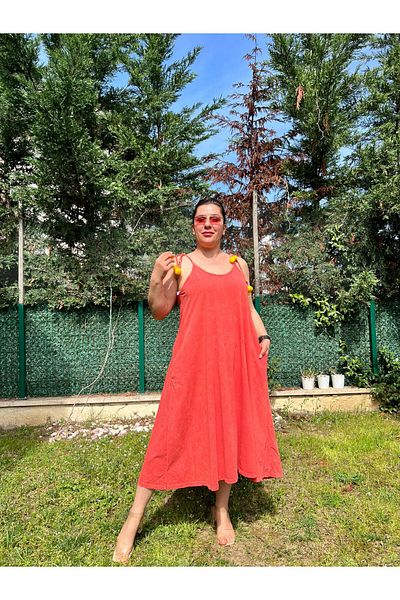 MJORA Wide Cut 100% Cotton Washed Maxi Dress with Rope Straps and Pockets