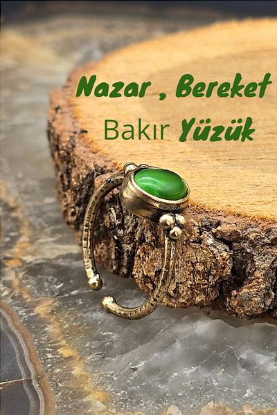 NBS Beautiful Naturel Stones Copper Green Cat Eye Elegant, Thin Design Trend Ring Adjustable (Gift, Daily, Combination)