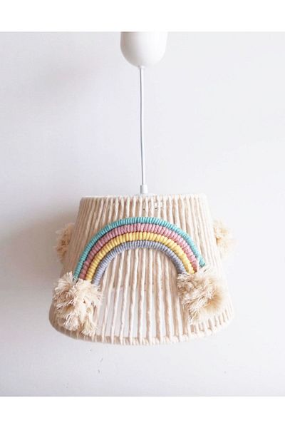 C&A&B KUZEY AVİZE Rainbow Patterned Macrame Rope Wrap - Pompom Baby and Children's Room Chandelier 12