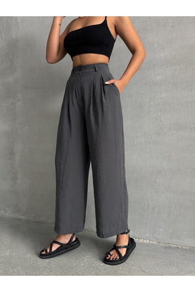 BEJNA Anthrazitfarbene, modale Sommer-Palazzo-Hose mit Falten für Damen