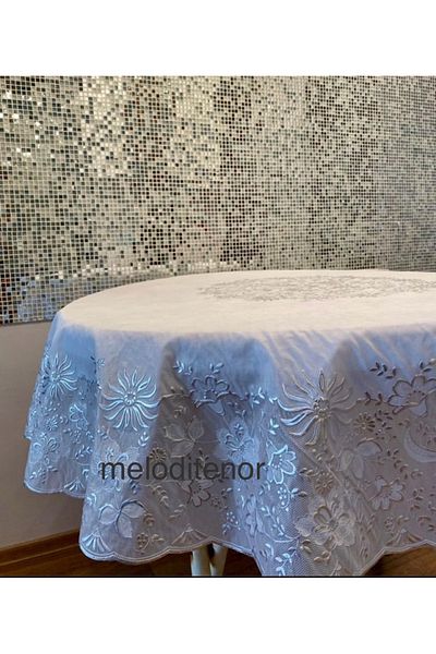 DORA 140 X 140 White Glitter Plastic Pvc Erasable Round Oilcloth Tablecloth