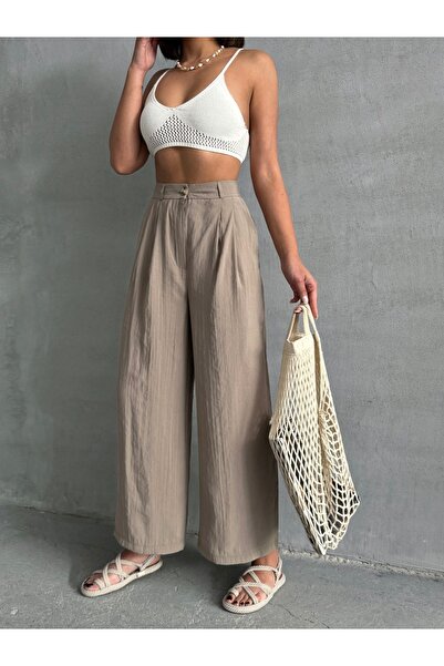 BEJNA Γυναικείο καλοκαιρινό πλισέ παντελόνι Palazzo με βιζόν Modal