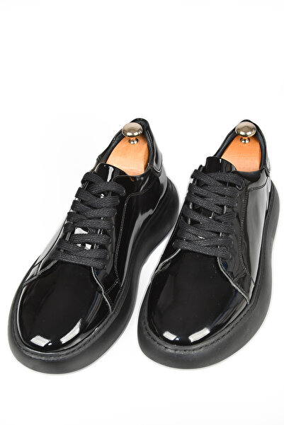 DeepSEA Men's Black Lace-Up High Sole Shiny Orthopedic Casual Leather Shoes Sneaker 2509973