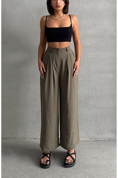 BEJNA Khakifarbene, modale Sommer-Palazzo-Hose für Damen