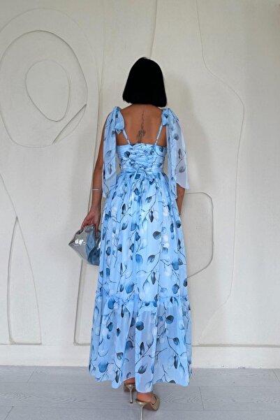 buğrahayalin Blue Chiffon Draped Dress