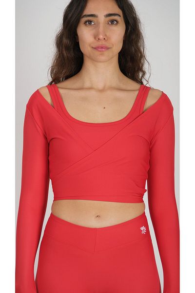 Keep Risen Red Wrap Waist Crop Blouse