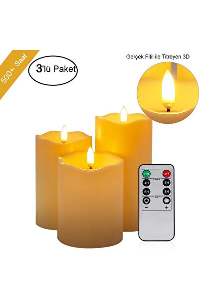 MDS Kumandalı Alevsiz Led Titreyen Fitil Mum Gerçekçi Görünümlü Dekoratif Tas...