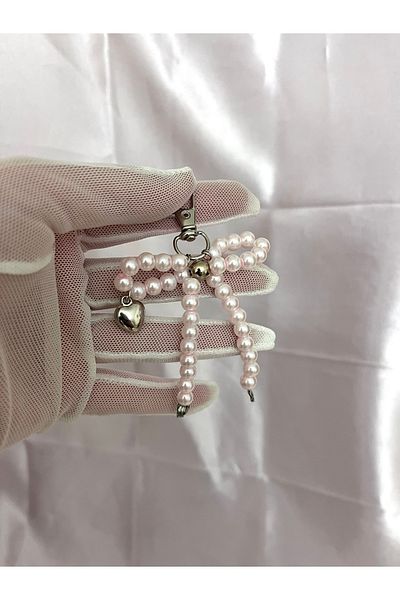 bohemian takı tasarim Powder Pearl Bow Keychain and Bag Accessory