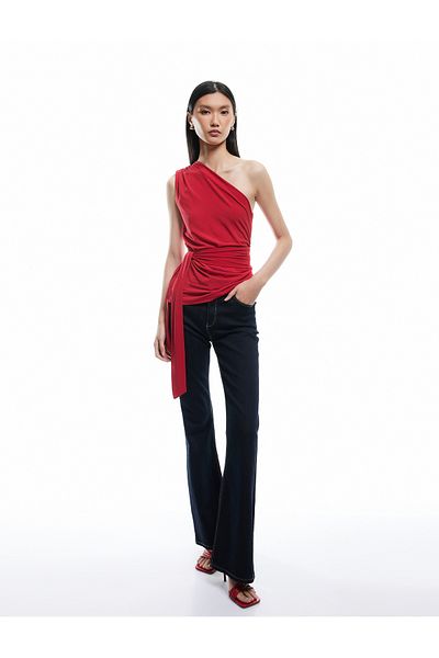 Koton Sleeveless Tie-Up Detail Asymmetrical Drape Detail One Shoulder Blouse