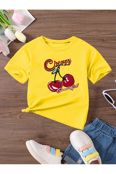 Let's Wear Тениска с кръгло деколте с принт на череши за момичета