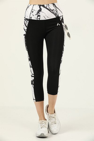 missmaral Leggings Capri pentru femei, alb, negru, cu talie înaltă, cu buzunar dublu, sub genunchi, Capri 1056