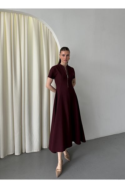 Laluvia Rochie burgundă cu fermoar în față - 4824